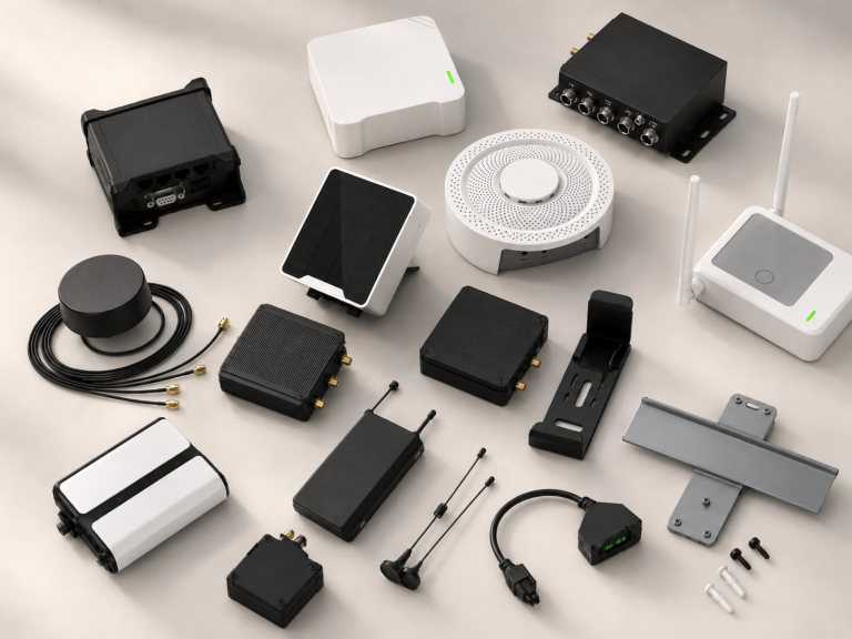 IoT hardware assortiment van Thingsdata: routers, gateways, sensoren, antennes en montagemateriaal
